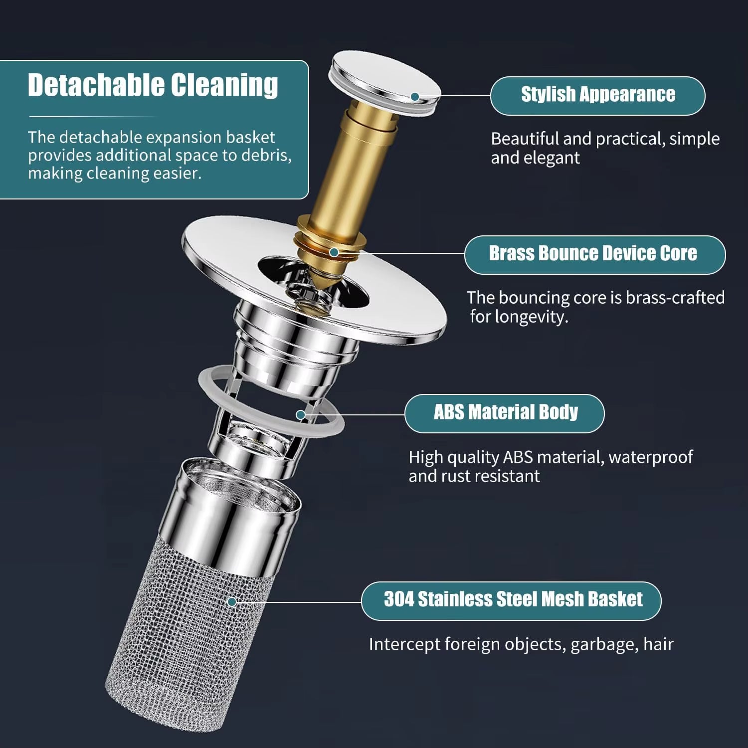 1/2PCS Universal Rebound Drain Plug Filter Metal Basin Pop-Up Sink Filter with Hair Catcher Bathroom Sink Drain Stopper